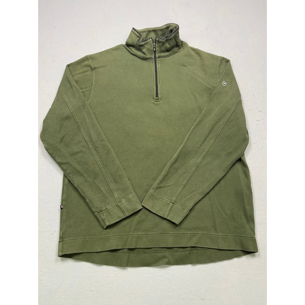 Victorinox Swiss Army Mens Quarter Zip Pullover Olive Green Ribbed Cotton Size M